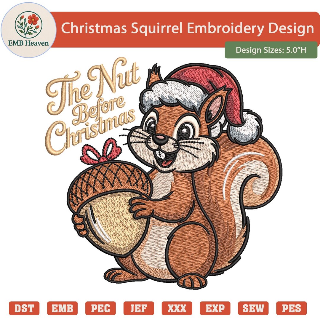 Christmas Squirrel Embroidery Design | Holiday Animal Pattern (digital ...