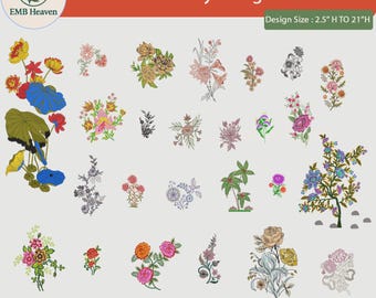 Floral Embroidery Design Bundle | 20+ Flower Patterns | Machine ...