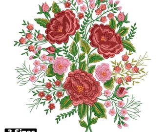 Floral Embroidery Design | Vintage Rose Flower Embroidery | 3Sizes, Instant Download