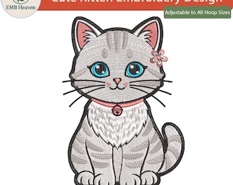 Kitten Embroidery Design Cat Machine Embroidery File Digital Download Kitty Pattern for Baby & Kids