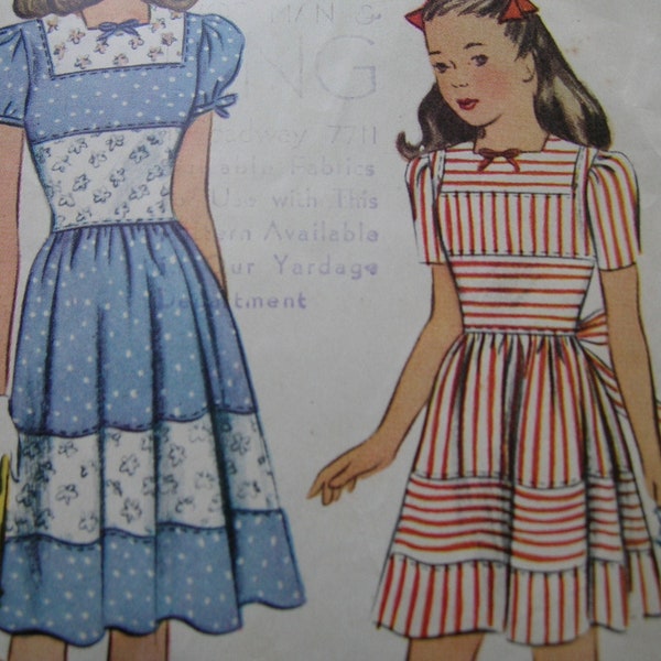 1940s McCall 4841 Vintage Sewing Pattern GIRLS' DRESS Size 8 Breast 26 Waist 23