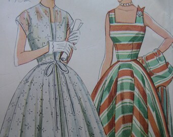 1950s Simplicity #3897 FACTORY FOLDED Vintage Sewing Pattern Junior Misses' Dress and Redingote Size 16 Bust 34