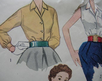 1950s Simplicity #4256 PARTIALLY UNCUT/UNUSED Vintage Sewing Pattern Misses' Three Styles Of Blouses Size 16 Bust 34