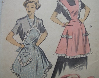 1940s Advance #5286 Vtg. Sewing Pattern Misses' FULL and HALF APRON Size Lg. 18-20 Waist 30-32