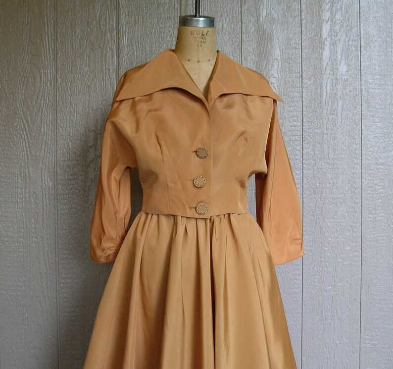 Vintage 50s GLAMOUR GIRL GOLD Evening Dress and Jacket