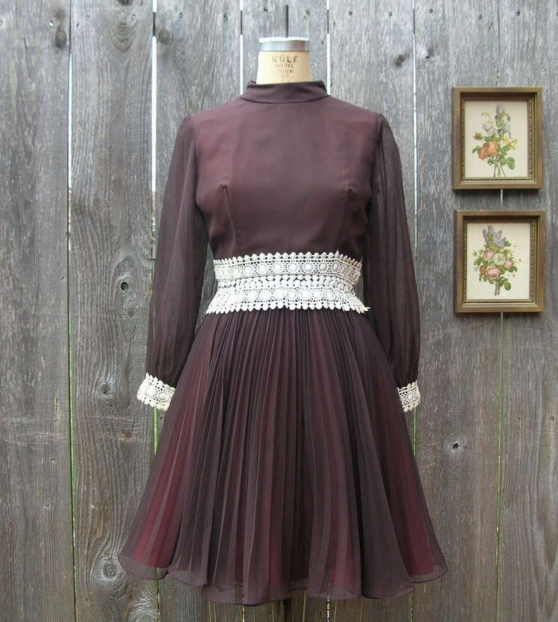 Vintage 60s CHOCOLATE And CREAM Party Dress image 1