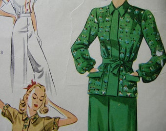 1930s Simplicity 3156 Vintage Sewing Pattern Misses' PAJAMAS Size 14 Bust 32