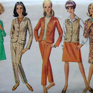 1960s Simplicity 7175 FACTORY FOLDED Vintage Sewing Pattern Half-Size Misses&#39; Jacket, Sleeveless Jacket, Skirt and Pants Size 18 1/2 Bust 39