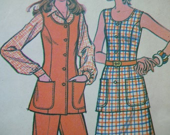 1970s McCall's #3545 FACTORY FOLDED Vintage Sewing Pattern Misses' Sleevelesss Jacket, Skirt and Pants Size 14 Bust 36