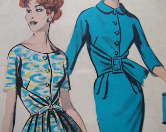 1950s Butterick #8894 MOSTLY UNUSED/UNCUT Vintage Sewing Pattern Rare, Misses' Full or Slim Dress, Wrapped Waistline Size 16 Bust 36