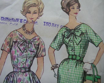 1960s Simplicity #3934 Rare Vintage Sewing Pattern Misses' HALF SIZE SLENDERETTE Dress with Two Skirts Size 16 1/2 Bust 37