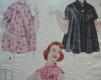 1950s Butterick #7395 PARTIALLY CUT/USED Vintage Sewing Pattern Misses' "Quick And Easy" Smock Size 14 Bust 32