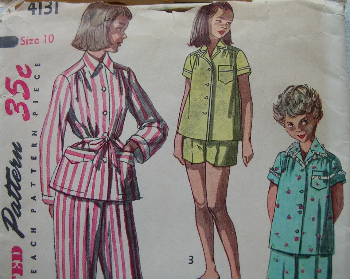 Fabulous Vintage 50s Girls' PAJAMAS TWO LENGTHS Factory Etsy