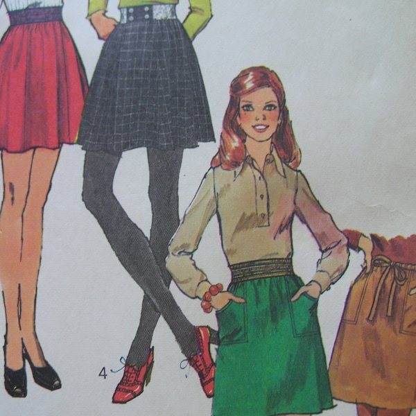 1970s Simplicity 5859 FACTORY FOLDED Vintage Sewing Pattern Misses' Set Of Short Skirts Size 12 Waist 26 1/2