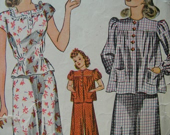 1930s Simplicity #3422 MOSTLY USED Vintage Sewing Pattern Girls' Pajamas Size 10 Breast 28