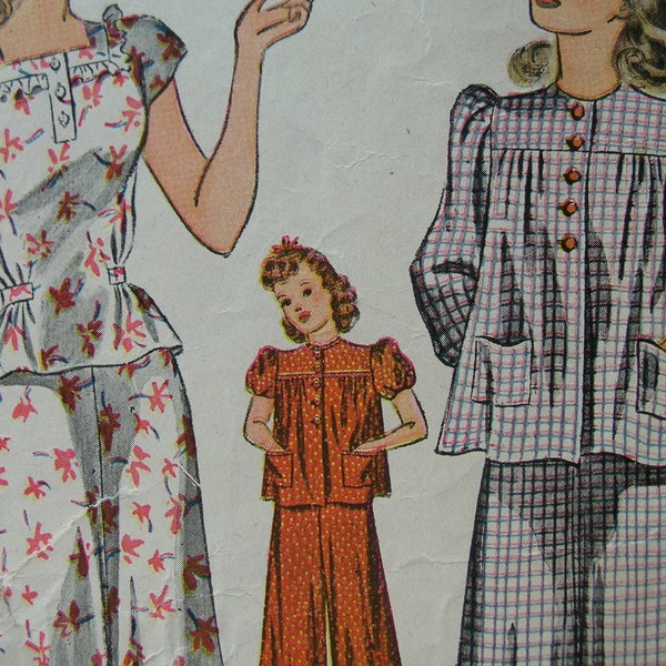 1930s Simplicity #3422 MOSTLY USED Vintage Sewing Pattern Girls' Pajamas Size 10 Breast 28