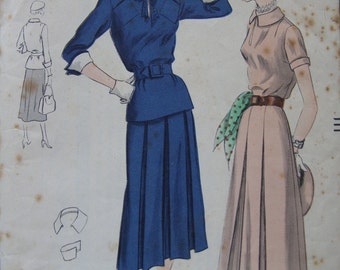 1940s Vogue #6956 FACTORY FOLDED Vintage Sewing Pattern Misses' Two-Piece DRESS Size 12 Bust 30