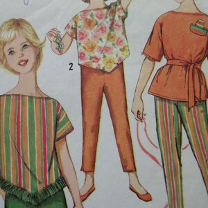 1960s Simplicity #3704 Vintage Sewing Pattern Girl&#39;s TOPS and PANTS Size 10 Breast 28