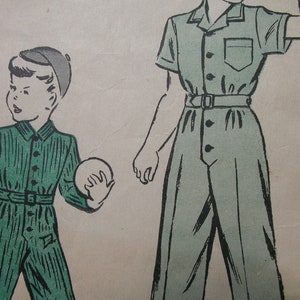 1940s Butterick 4197 FACTORY FOLDED Vintage Sewing Pattern Boys' One-Piece Play Overall Size 6 Chest 24