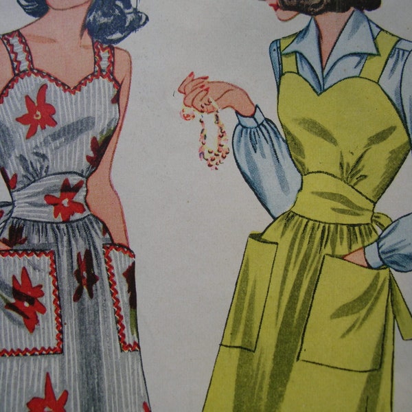 1940s Simplicity #4525 PARTIALLY USED Vintage Sewing Pattern Misses' Pinafore Apron and Blouse, Sundress Size 16 Bust 34