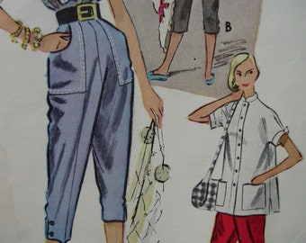 1950s McCall's #8820 UNUSED/UNCUT Vintage Sewing Pattern RARE Misses' Tapered Pedal-Pushers and Over Shirt or Tuck-in Shirt Size 16 Bust 34