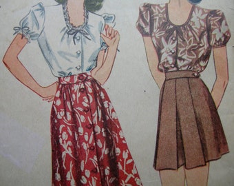 1940s Simplicity #4981 UNUSED Vintage Sewing Pattern Misses' Shorts, Skirt, Blouse and Jumper Size 14 Bust 32