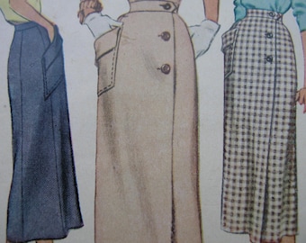 1950s McCall #8443 Rare Vintage Sewing Pattern Misses' WRAP-AROUND SKIRT Waist 30