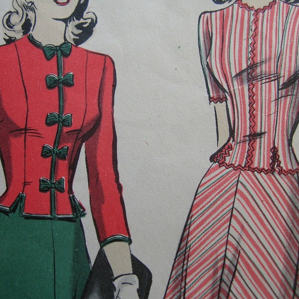 1940s Hollywood Pattern #998 PARTIALLY FACTORY FOLDED Vintage Sewing Pattern Misses' Two-Piece Dress Size 12 Bust 30