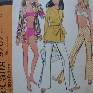 1960s McCall&#39;s #9767 FACTORY FOLDED Vintage Sewing Pattern Young Junior Bathing Suit, Pants and Top Size 5/6 Bust 28