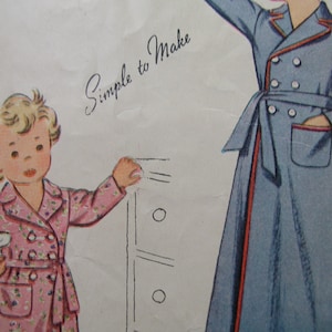 1940s Simplicity 4629 Vintage Sewing Pattern GIRL&#39;S And BOY&#39;S ROBE Size 6 Breast 24 Waist 22