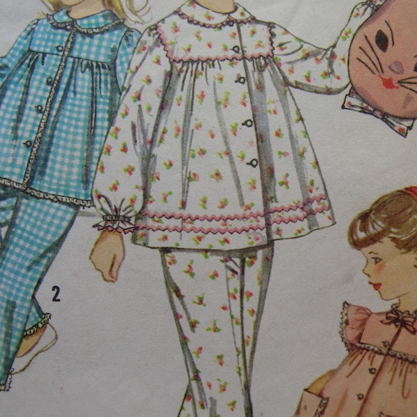 1960s Simplicity #3690 PARTIALLY CUT Vintage Sewing Pattern Girl's Pajamas in Two Lengths and Pillow Pajama Case Size 4 Breast 23