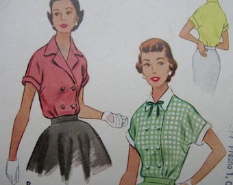 1950s McCall's #9388 UNUSED/UNCUT Vintage Sewing Pattern Misses' Blouse Size 16 Bust 34