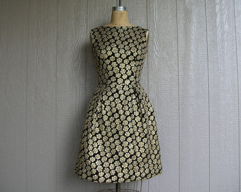 Vintage 60s EVENING SHINING BLOOMS Metallic Embroidered Dress