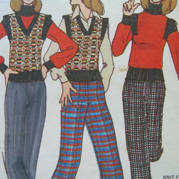 1970s Butterick #6792 Young Designer KENZO of J.A.P. Vintage Sewing Pattern Misses' Vest, Sweater, Pants Size 12 Bust 34