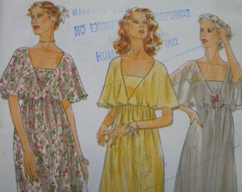 1970s Vogue #7105 FACTORY FOLDED Vintage Sewing Pattern Dress with Attached Capelet, Mid-Calf or Evening Length Size 12 Bust 34