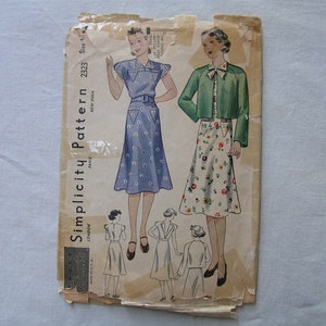 1930s Simplicity 2323 Vintage Sewing Pattern Girls' DRESS Buttoned High ...