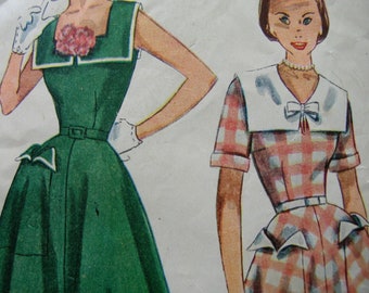 1950s Simplicity #3284 Vintage Sewing Pattern Teen Age ONE-PIECE DRESS Size 16 Bust 34