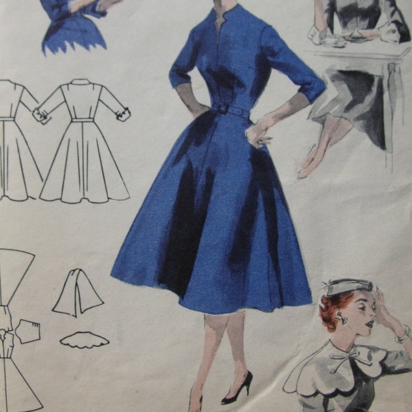 Fabulous Vintage 50's Quick and Easy Dress Pattern COLLARS, CUFFS, SCARF Factory Folded