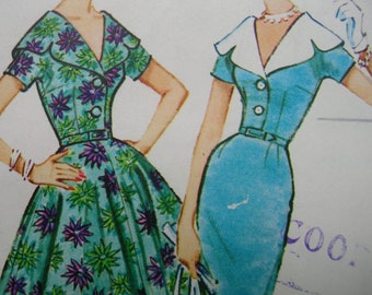 1950s McCall's #4919 FACTORY FOLDED Vintage Sewing Pattern Misses' Dress with Slim or Full Skirt Size 16 Bust 36