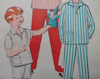 1950s Butterick #8652 Vintage Sewing Pattern Boy's PULLOVER PAJAMAS in Two Lengths Size 2 Chest 21