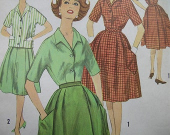 1960s Simplicity #3773 FACTORY FOLDED Vintage Sewing Pattern RARE Misses' Blouse & Front or Back Wrap-Around Skirt Size 16 Bust 36 Waist 28