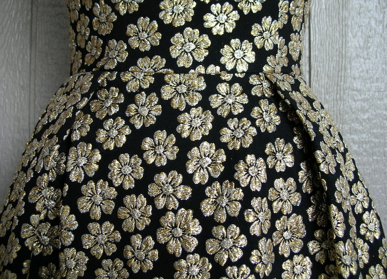 Vintage 60s EVENING SHINING BLOOMS Metallic Embroidered Dress