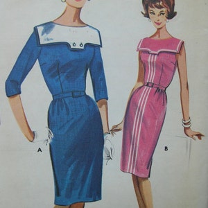 1960s Butterick #2139 FACTORY FOLDED Vintage Sewing Pattern Misses&#39; Slim Skirted Dress Size 16 Bust 36