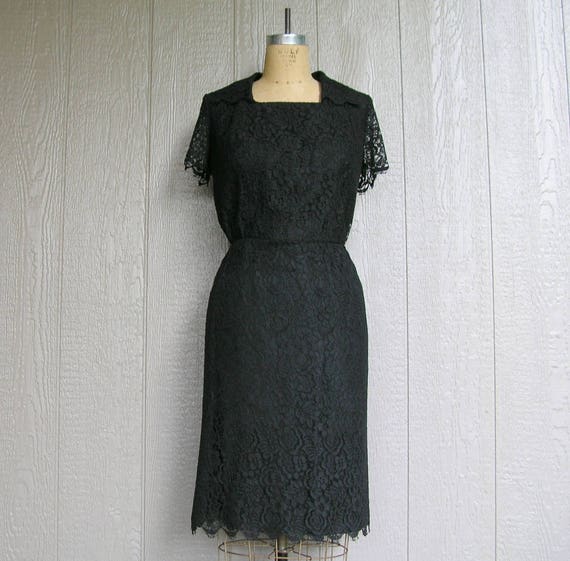 Vintage 60s Black Lace Dress MIDNIGHT LACE - image 1