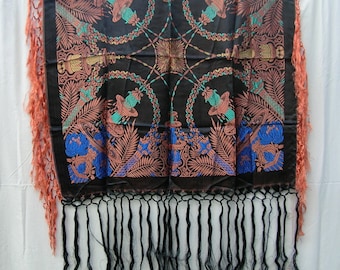 Vintage 40's GARDEN Of LOVE Taj Mahal Garden Silk Embroidered Piano Shawl