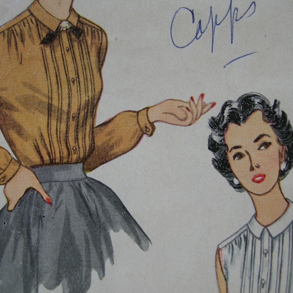 1950s Simplicity #4194 PARTIALLY UNCUT/UNUSED Vintage Sewing Pattern Misses' Three Blouse Styles Size 14 Bust 32