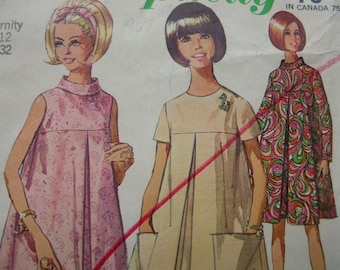 1960s Simplicity #7393 FACTORY FOLDED Vintage Sewing Pattern, 1967 Summer of Love, MOD Maternity Dress Size 12 Bust 32