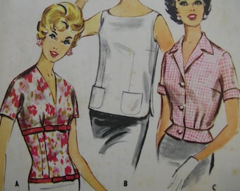 1950s McCall's #5046 MOSTLY UNCUT Vintage Sewing Pattern Misses' Three Overblouses Size 16 Bust 36