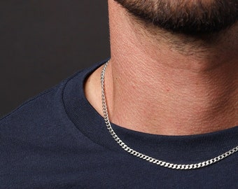 Men's Silver Cuban Chain Necklace - 925 Sterling Silver w/ Rhodium coating - Minimalist, simple jewelry for guys, dad, son, brother, bff