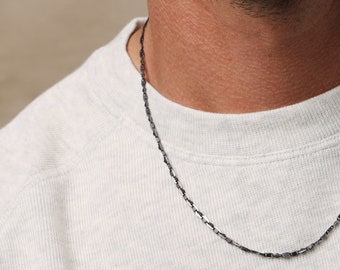 Jewelry for Men - Black and Silver anchor style chain necklace - Two tone black jewelry - Modern, Minimalist Gifts for guys, dad, son, bff